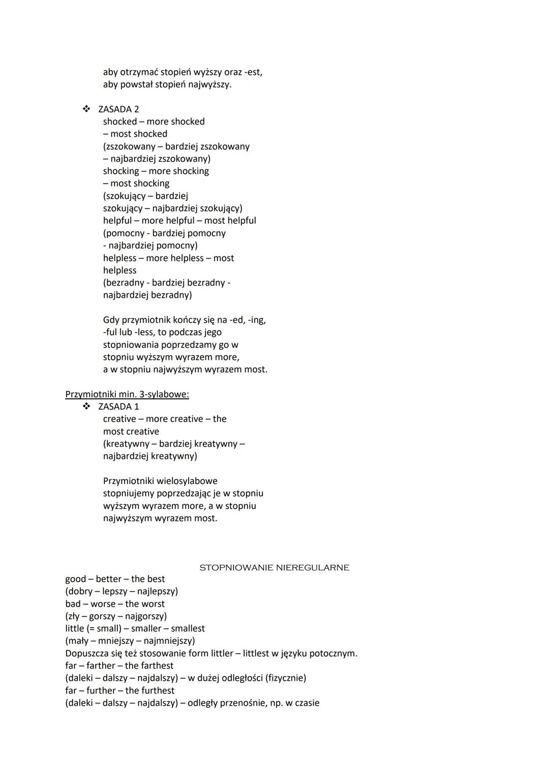 # Stopniowanie przymiotników

STOPNIOWANIE REGULARNE

Przymiotniki 1-sylabowe:

*   ZASADA 1

    fast-faster - the fastest

    (szybki - s
