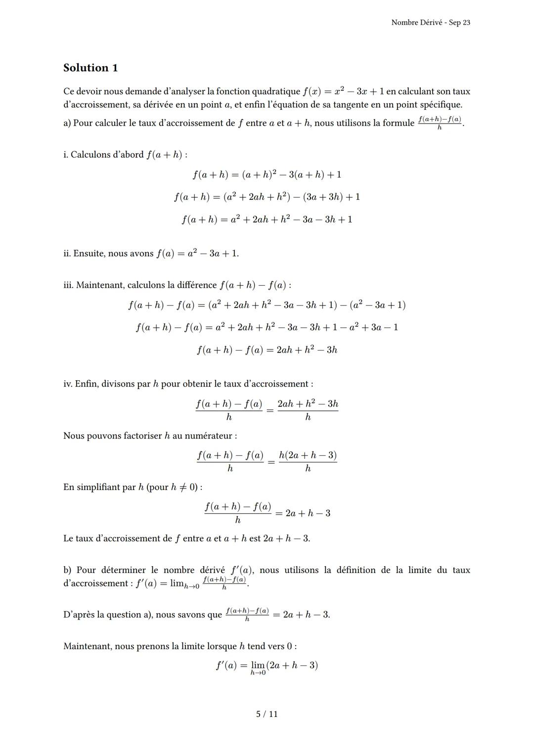 # Nombre Dérivé

Généré par Knowunity.fr - Sep 23

Description: Cet examen couvre le nombre dérivé, le taux d'accroissement et la tangente à