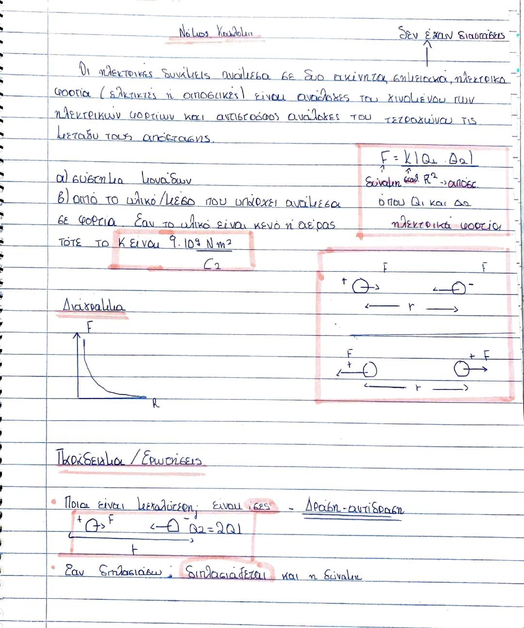 Σημειώσεις στον Νόμο του Κουλομπ στην Φυσική.