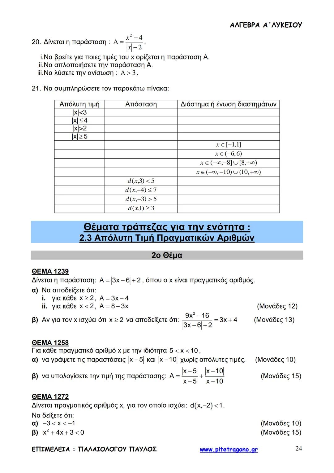 Παύλος Παλαιολόγου
Άλγεβρα Α΄ Λυκείου
Γενικής Παιδείας
3+3=6
2+2=4
6-4=2
www.pitetragono.gr ΑΛΓΕΒΡΑ Α΄ ΛΥΚΕΙΟΥ
Αγαπητοί μαθητές.
αυτό το βιβ