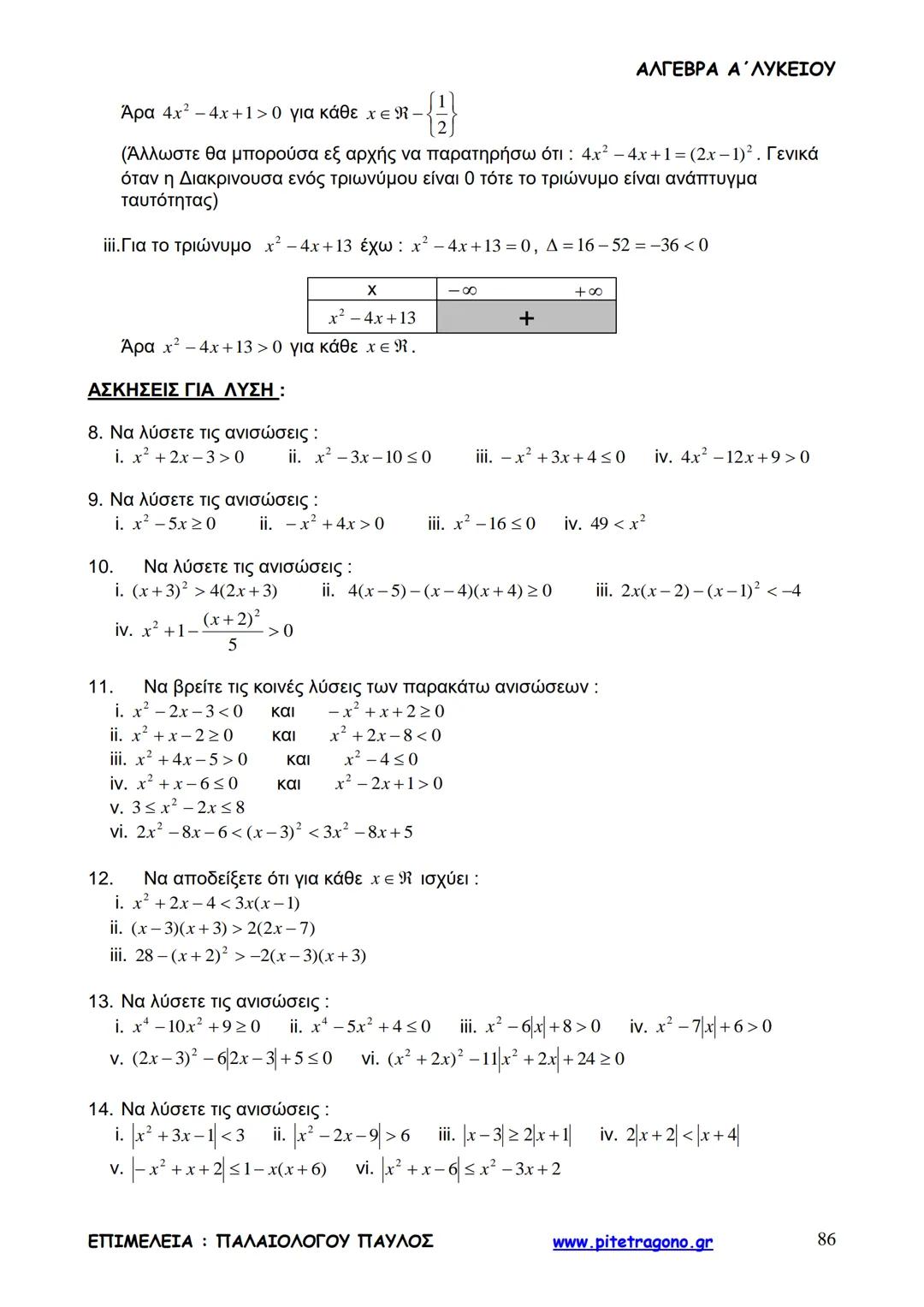 Παύλος Παλαιολόγου
Άλγεβρα Α΄ Λυκείου
Γενικής Παιδείας
3+3=6
2+2=4
6-4=2
www.pitetragono.gr ΑΛΓΕΒΡΑ Α΄ ΛΥΚΕΙΟΥ
Αγαπητοί μαθητές.
αυτό το βιβ
