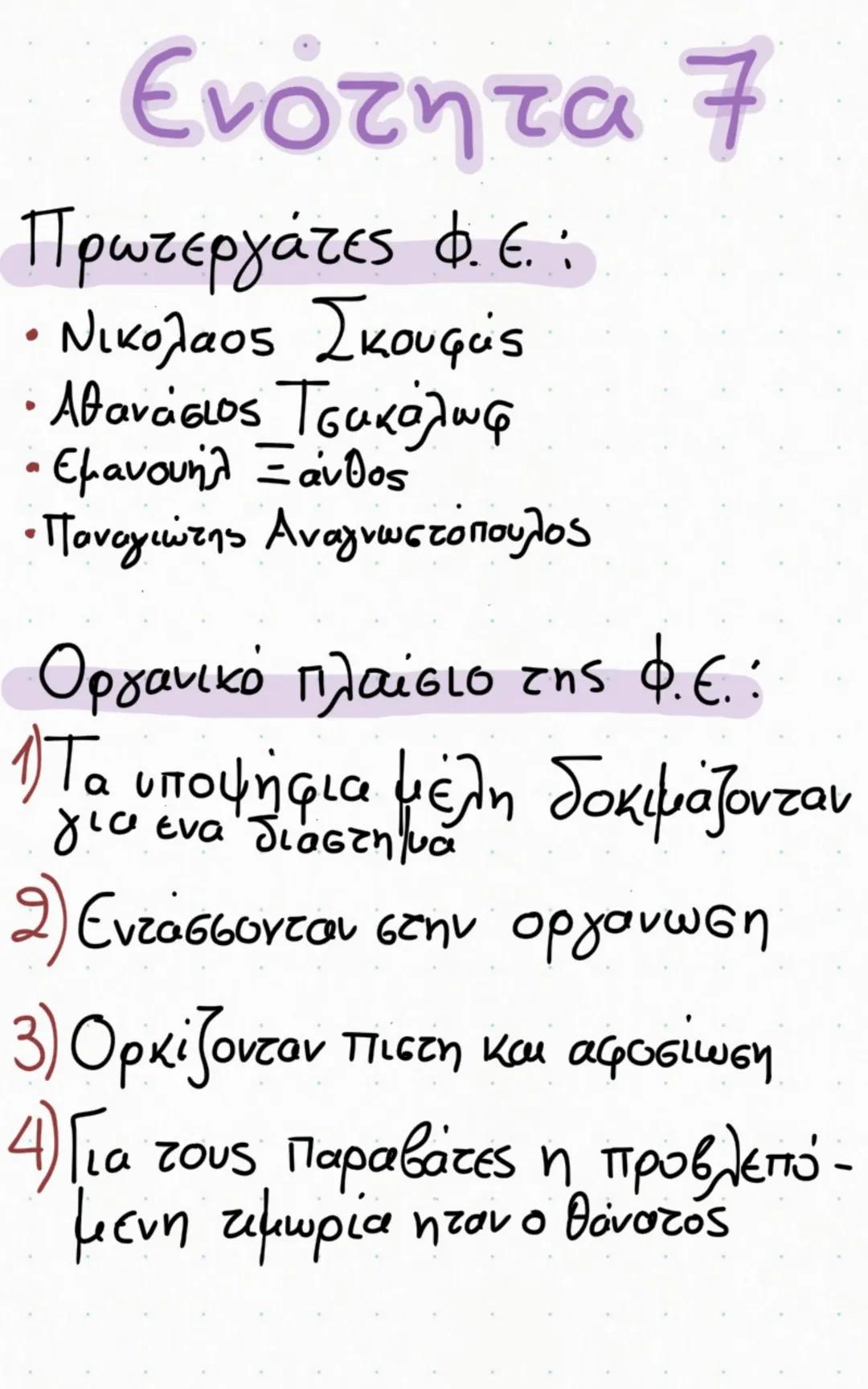 --- OCR Start ---
Ενότητα 7
Πρωτεργάτες Φ.Ε.
• Νικόλαος Σκουφάς
• Αθανάσιος Τσακάλωφ
• Εμανουήλ Ξάνθος
• Παναγιώτης Αναγνωστόπουλος
Οργανικό