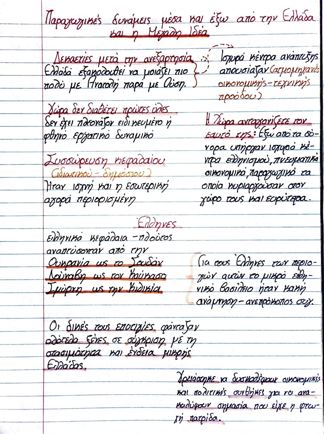 --- OCR Start ---
Παραγωγικές δυνάμεις μέσα και έξω από την Ελλάδα
και η Μεγάλη Ιδέα
Δεκαετίες μετά την ανεξαρτησία Ισχυρά κέντρα ανάπτυξης