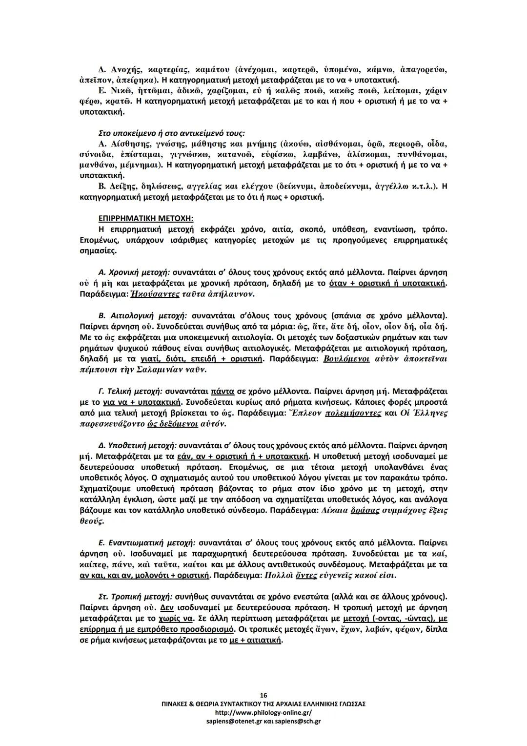 --- OCR Start ---
ΠΙΝΑΚΕΣ & ΘΕΩΡΙΑ
ΣΥΝΤΑΚΤΙΚΟΥ
ΑΡΧΑΙΑΣ ΕΛΛΗΝΙΚΗΣ ΓΛΩΣΣΑΣ
ΣΗΜΕΙΩΣΕΙΣ ΚΑΤΑ ΘΕΜΑΤΙΚΕΣ ΕΝΟΤΗΤΕΣ
ΤΑ ΕΙΔΗ ΤΩΝ ΠΡΟΤΑΣΕΩΝ
Α. ΩΣ ΠΡΟΣ