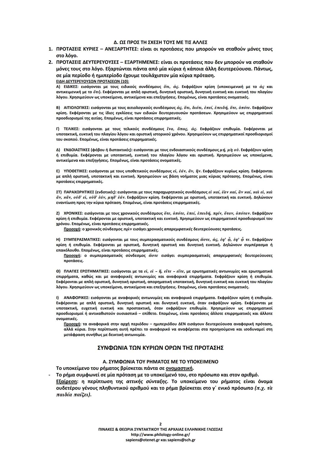 --- OCR Start ---
ΠΙΝΑΚΕΣ & ΘΕΩΡΙΑ
ΣΥΝΤΑΚΤΙΚΟΥ
ΑΡΧΑΙΑΣ ΕΛΛΗΝΙΚΗΣ ΓΛΩΣΣΑΣ
ΣΗΜΕΙΩΣΕΙΣ ΚΑΤΑ ΘΕΜΑΤΙΚΕΣ ΕΝΟΤΗΤΕΣ
ΤΑ ΕΙΔΗ ΤΩΝ ΠΡΟΤΑΣΕΩΝ
Α. ΩΣ ΠΡΟΣ