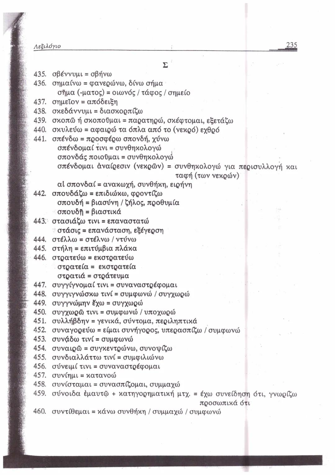ΛΕΞΙΛΟΓΙΟ*
A
1. ἄγαμαι = θαυμάζω
2. ἄγαν = πολύ, υπερβολικά
3. ἀγγέλλω= αναγγέλλω
ἄγγελος = αγγελιαφόρος
4. ἀγείρω = συγκεντρώνω
5