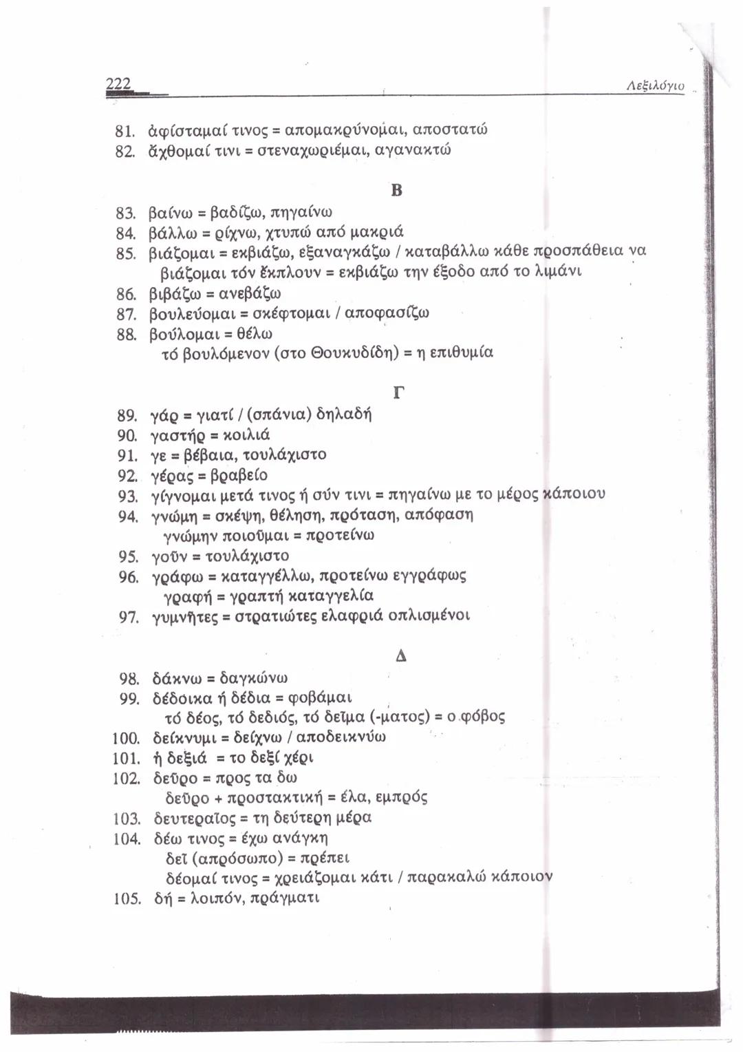 ΛΕΞΙΛΟΓΙΟ*
A
1. ἄγαμαι = θαυμάζω
2. ἄγαν = πολύ, υπερβολικά
3. ἀγγέλλω= αναγγέλλω
ἄγγελος = αγγελιαφόρος
4. ἀγείρω = συγκεντρώνω
5