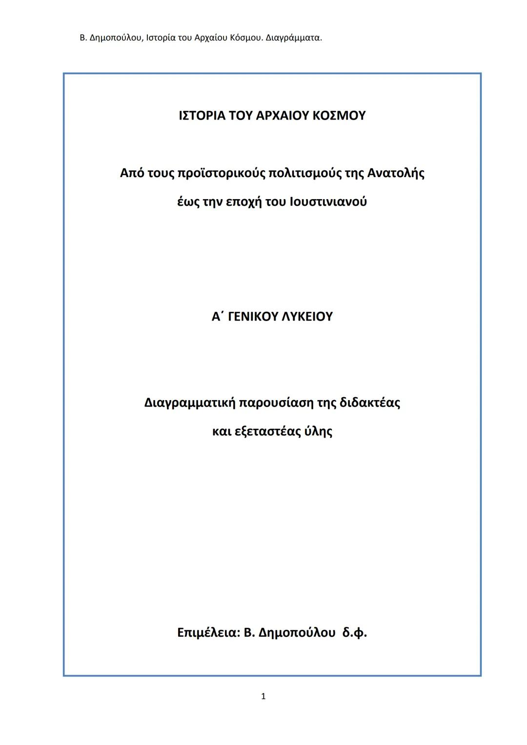 Β. Δημοπούλου, Ιστορία του Αρχαίου Κόσμου. Διαγράμματα.
ΙΣΤΟΡΙΑ ΤΟΥ ΑΡΧΑΙΟΥ ΚΟΣΜΟΥ
Από τους προϊστορικούς πολιτισμούς της Ανατολής
éως την ε