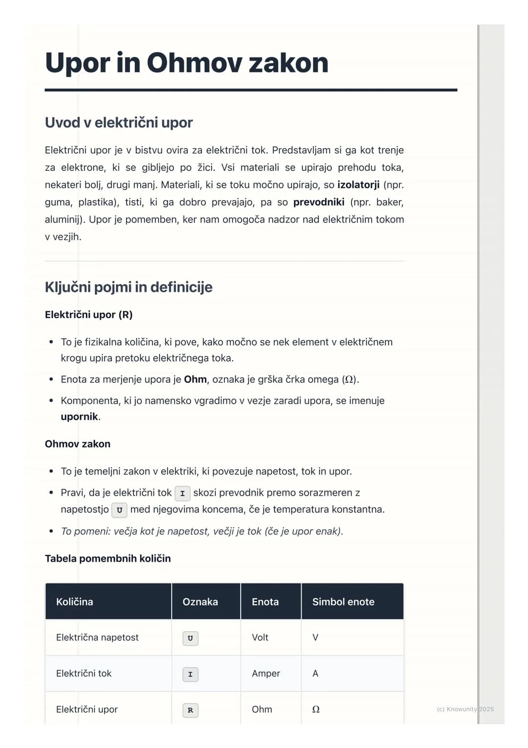 # Upor in Ohmov zakon
Uvod v električni upor
Električni upor je v bistvu ovira za električni tok. Predstavljam si ga kot trenje
za elektro