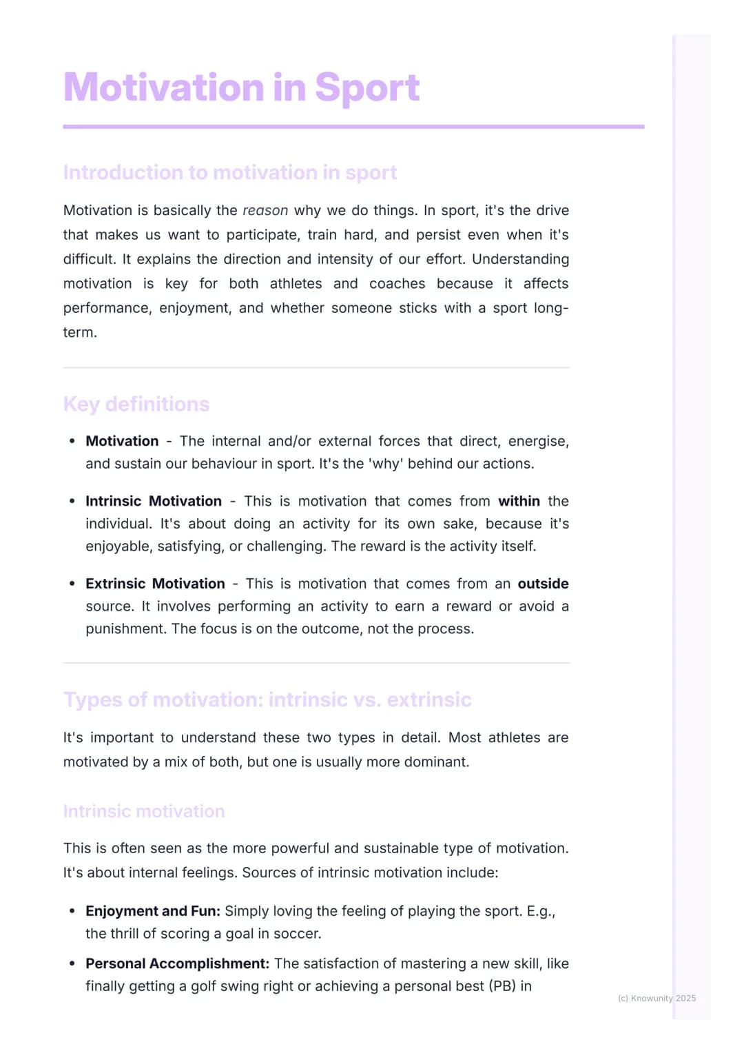 # Motivation in Sport
Introduction to motivation in sport
Motivation is basically the reason why we do things. In sport, it's the drive
th
