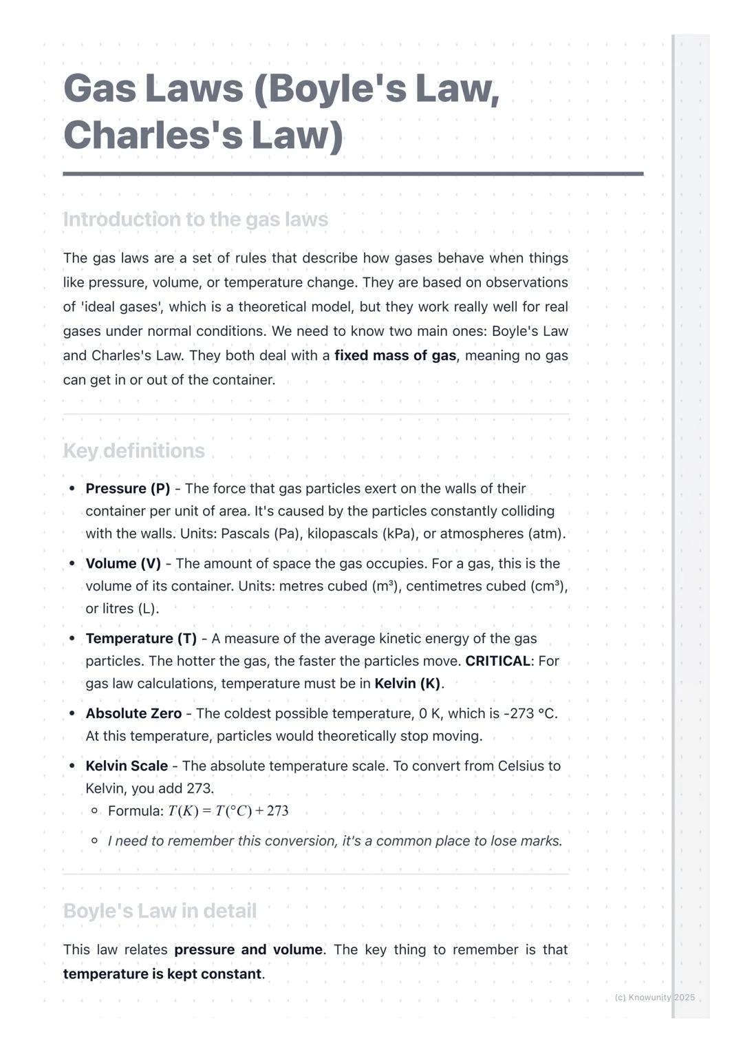 # Gas Laws (Boyle's Law,
Charles's Law)
Introduction to the gas laws
The gas laws are a set of rules that describe how gases behave when t