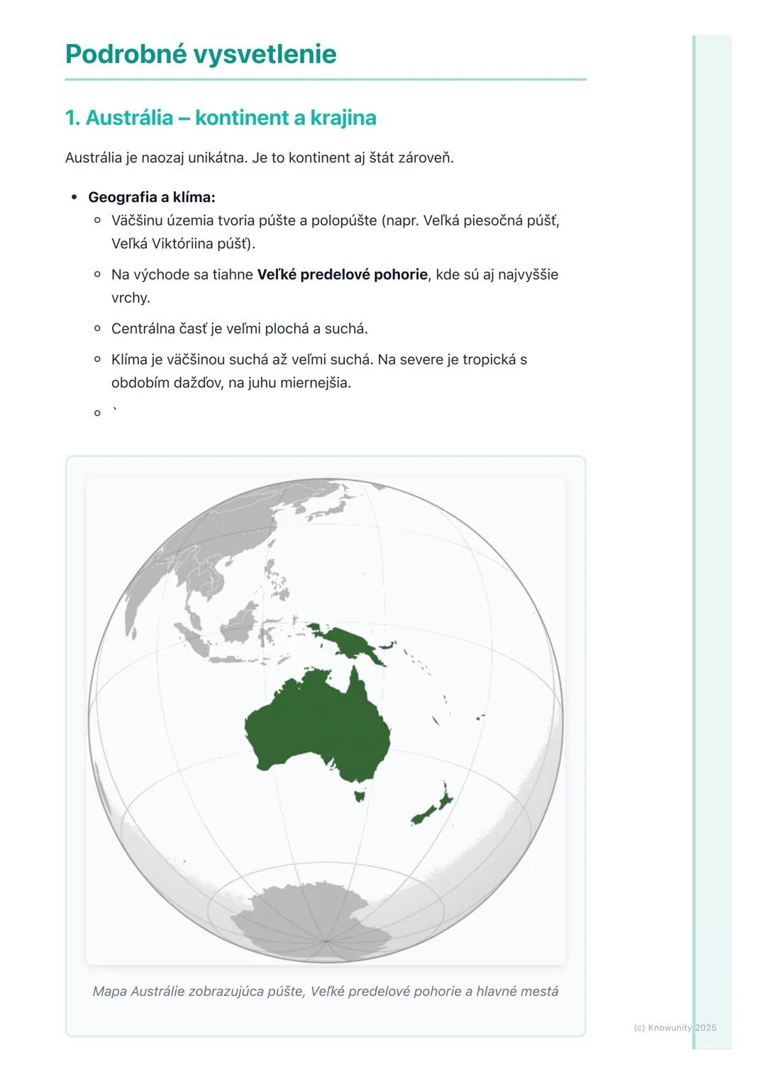 # Austrália a Oceánia
## Prehľad / Úvod
Takže, ideme sa pozrieť na Austráliu a Oceániu. Je to obrovský a veľmi
zaujímavý región, ktorý zah