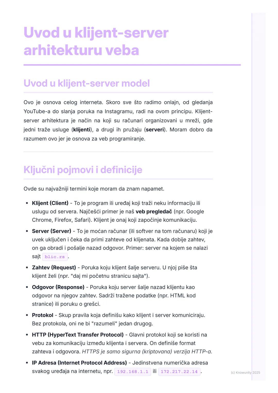 # Uvod u klijent-server
arhitekturu veba
Uvod u klijent-server model
Ovo je osnova celog interneta. Skoro sve što radimo onlajn, od gledan