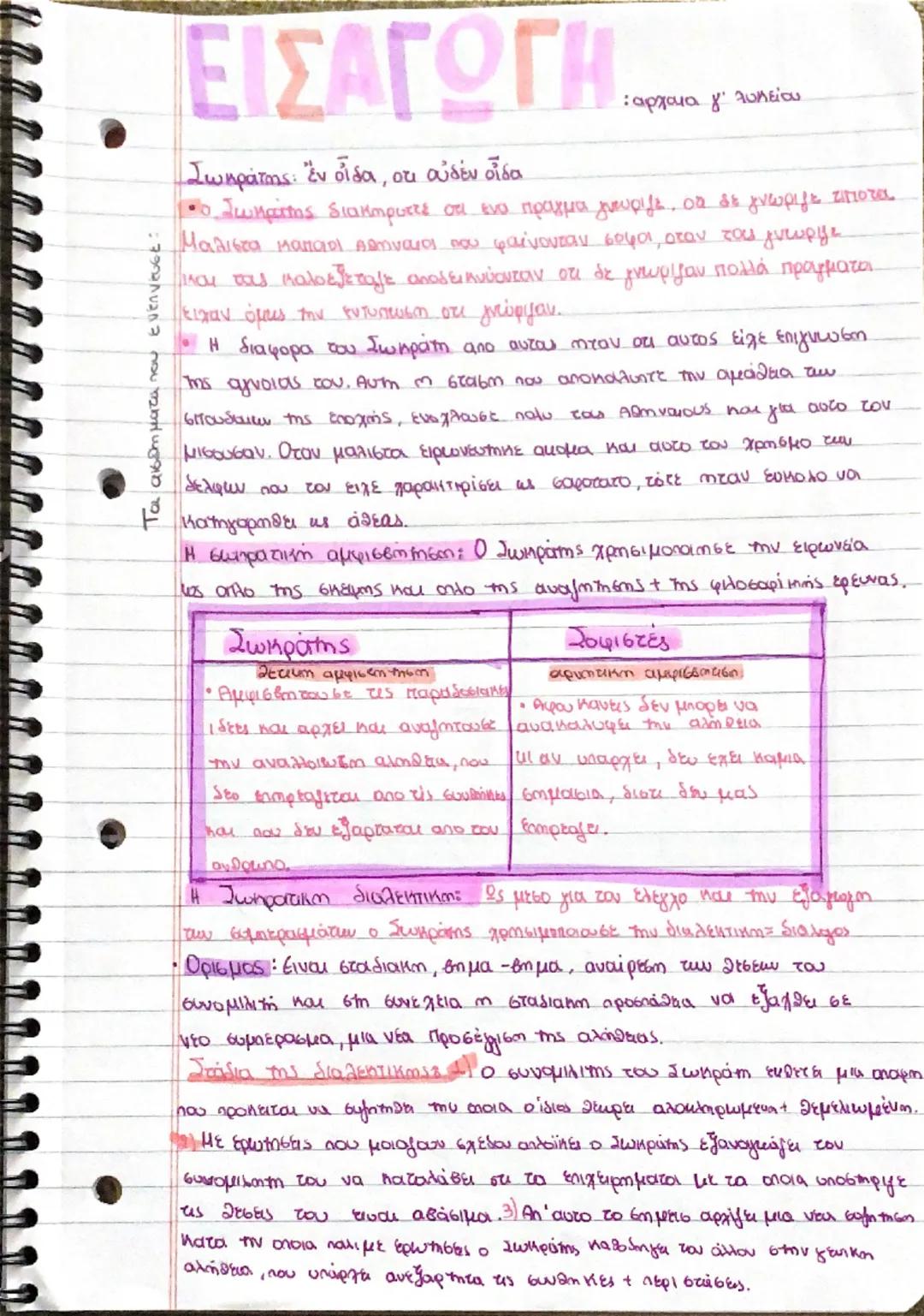 --- OCR Start ---
Τα αισθήματα που ενέπνευσε:
ΕΙΣΑΓΩΓΗ
Σωκράτης: έν οἶδα, οτι οὐδέν οἶδα
: αρχαια γ' λυκείου
10ο Σωκράτης διακηρύττε ότι ένα