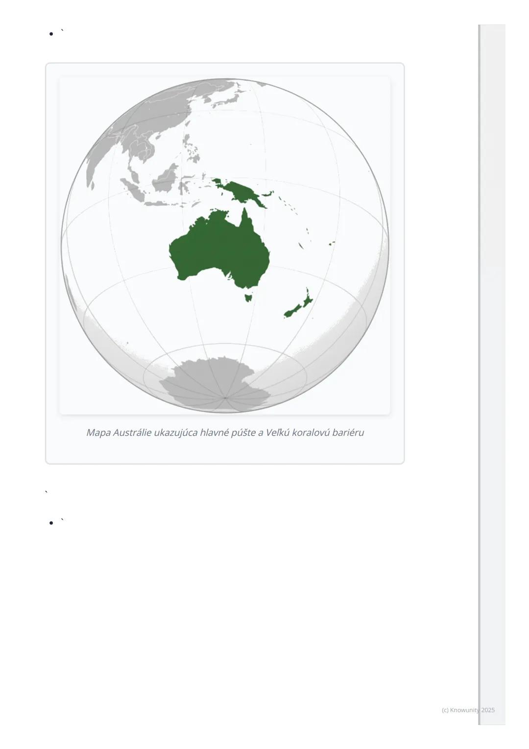 # Austrália a Oceánia
Prehľad / Úvod
Takže, dnes si prejdeme Austráliu a Oceániu. Je to veľmi zaujímavá časť sveta,
lebo je taká iná ako v