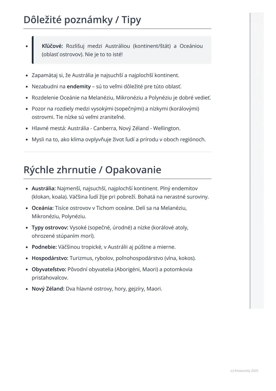 # Austrália a Oceánia
Prehľad / Úvod
Takže, dnes si prejdeme Austráliu a Oceániu. Je to veľmi zaujímavá časť sveta,
lebo je taká iná ako v