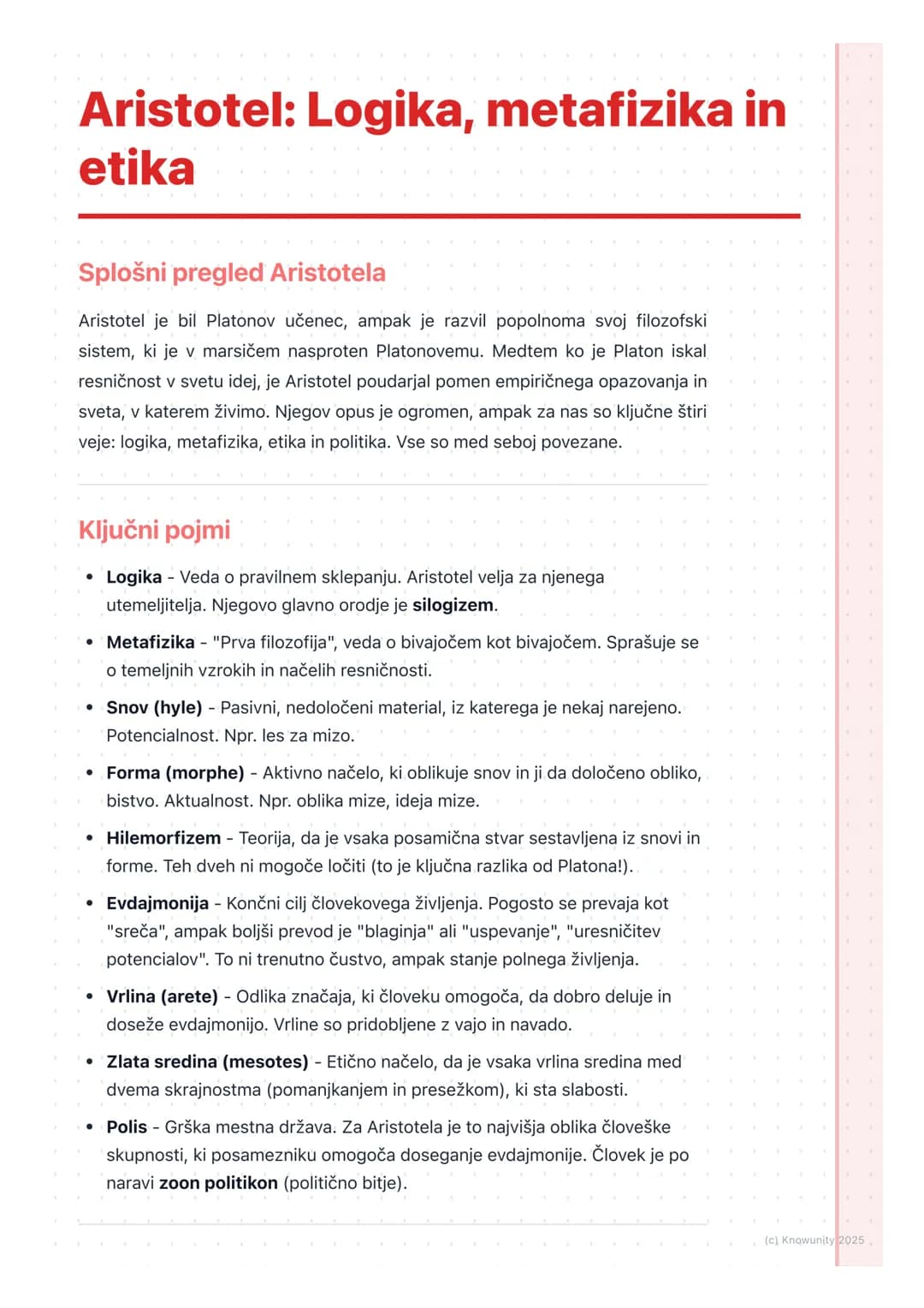 # Aristotel: Logika, metafizika in
etika
Splošni pregled Aristotela
Aristotel je bil Platonov učenec, ampak je razvil popolnoma svoj filoz