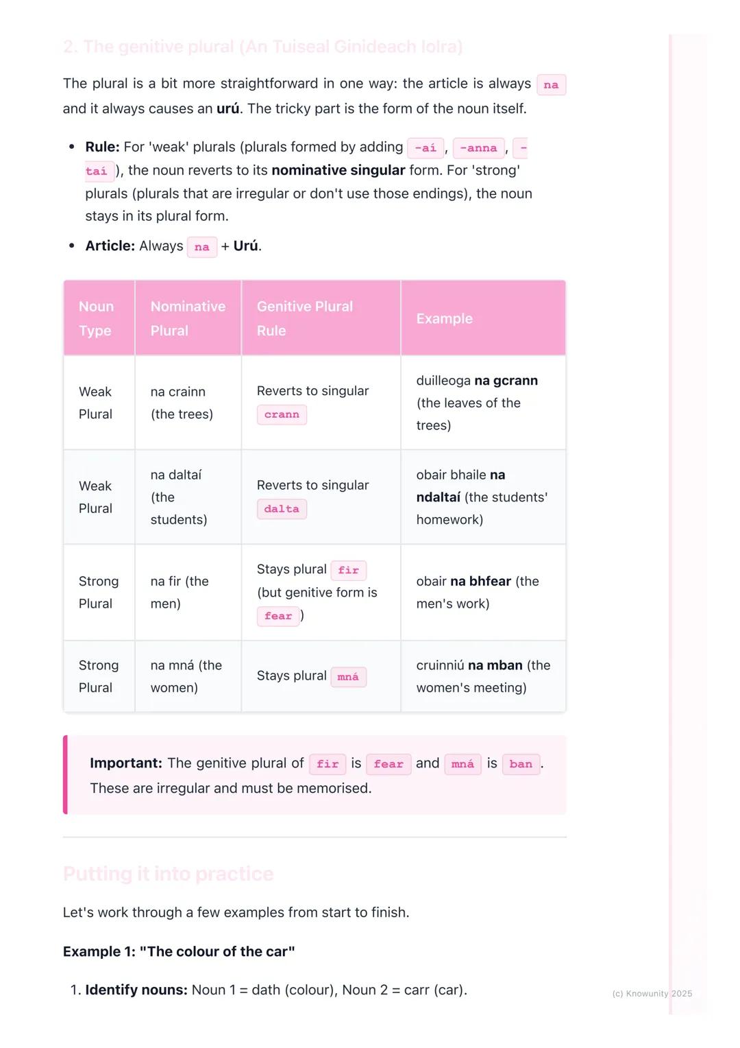 # An Tuiseal Ginideach (The
Genitive Case)
An introduction to the genitive case
The Tuiseal Ginideach is basically the 'of' case in Irish.