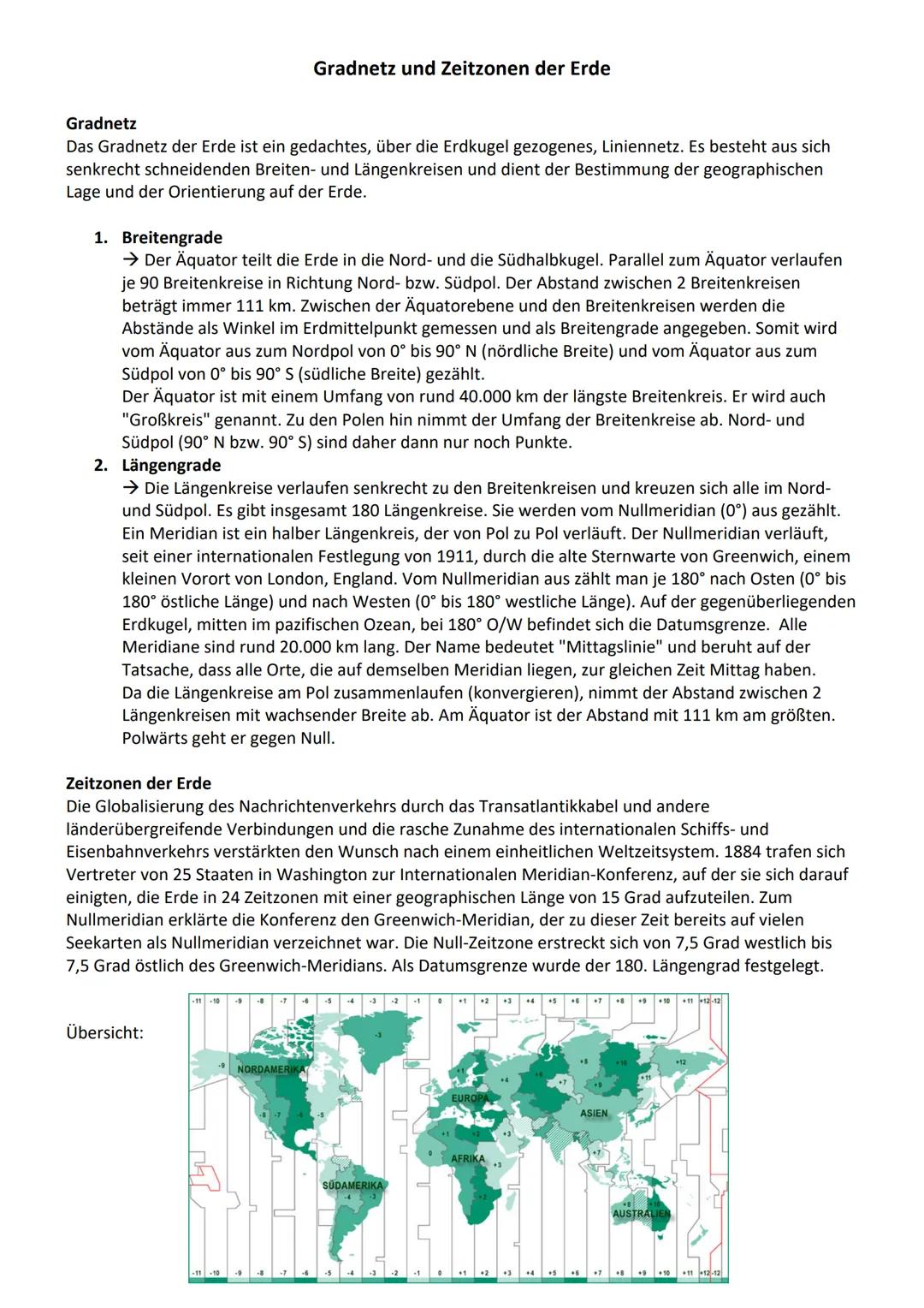# Gradnetz und Zeitzonen der Erde
Gradnetz
Das Gradnetz der Erde ist ein gedachtes, über die Erdkugel gezogenes, Liniennetz. Es besteht aus