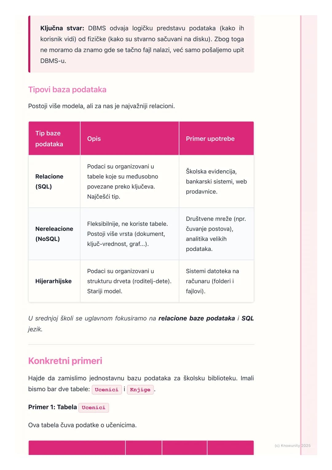 # Uvod u baze podataka
Uvod u baze podataka
Baze podataka su svuda oko nas, od društvenih mreža do školskog dnevnika.
U suštini, to je sam