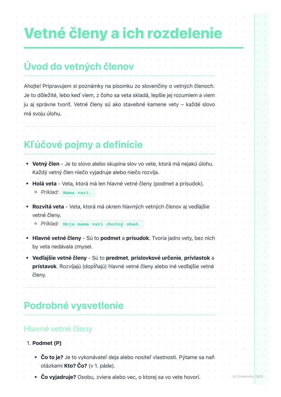 # Vetné členy a ich rozdelenie
## Úvod do vetných členov
Ahojte! Pripravujem si poznámky na písomku zo slovenčiny o vetných členoch.
Je to