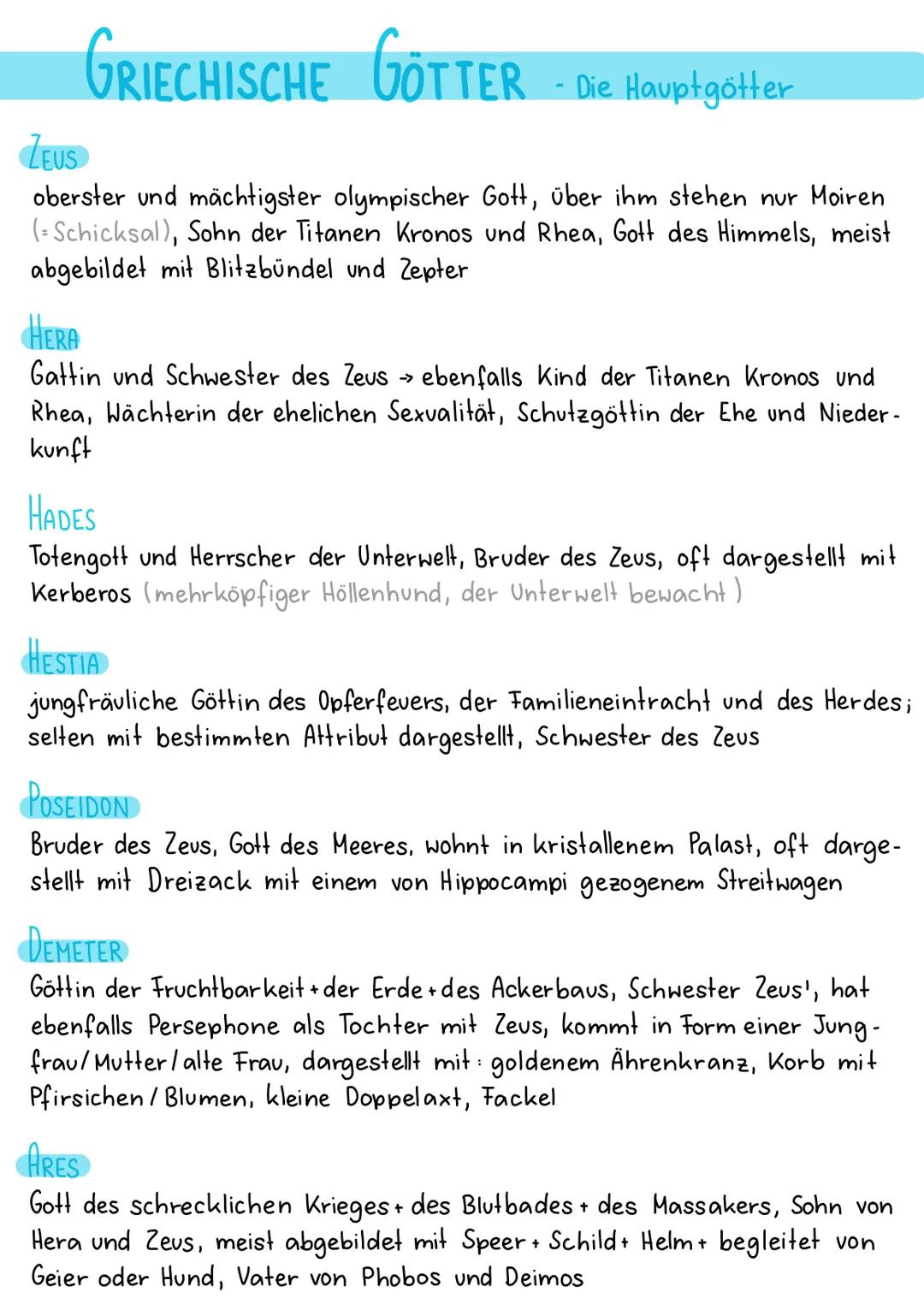 # GRIECHISCHE GÖTTER - Die Hauptgötter
ZEUS
oberster und mächtigster olympischer Gott, über ihm stehen nur Moiren
(=Schicksal), Sohn der T
