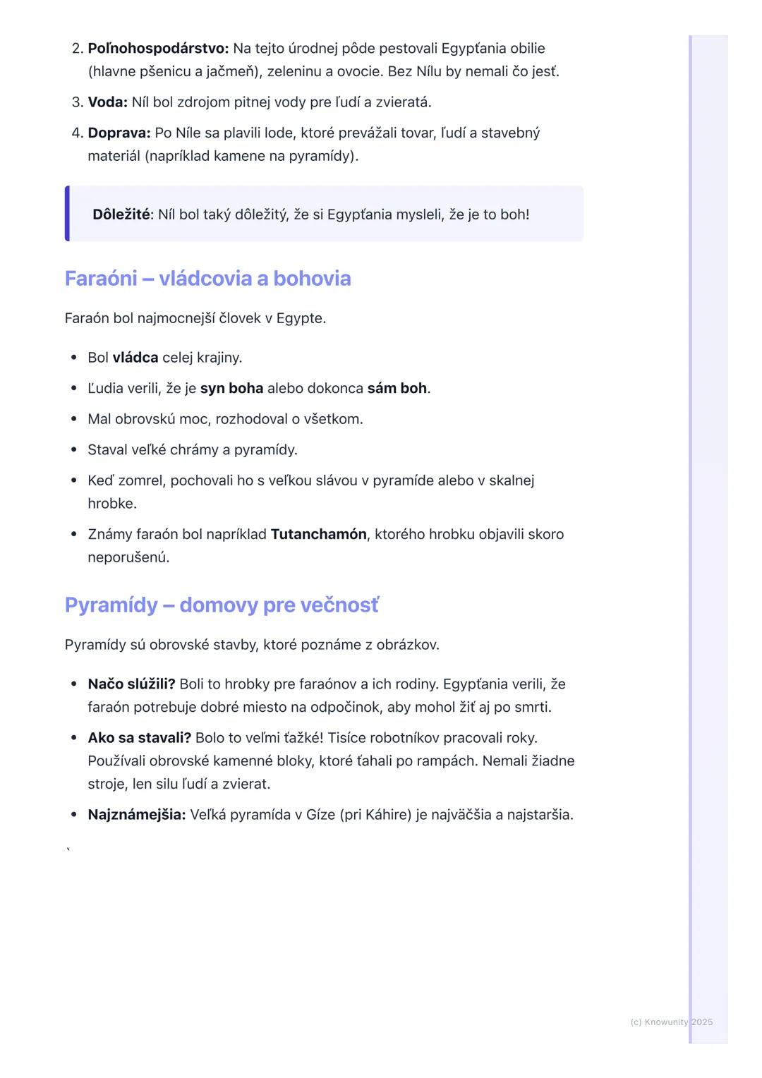 # Staroveký Egypt – dar Nílu
1. Prehľad starovekého Egypta
Staroveký Egypt bol veľmi stará a dôležitá civilizácia. Bol to štát, ktorý vzni