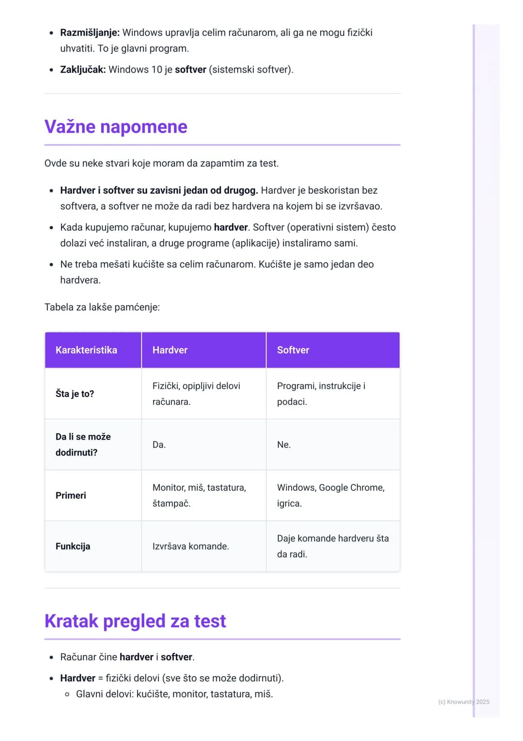 # Glavni delovi računara (hardver i
softver)
Uvod u delove računara
Računar je elektronski uređaj koji obrađuje podatke. Da bi radio, potr