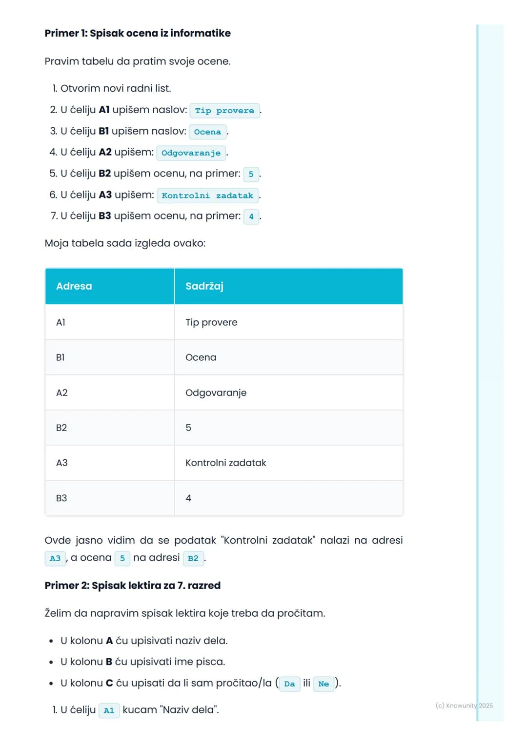 # Osnovni elementi radnog
lista
Uvod u radni list
Programi za tabelarne proračune (kao što su Microsoft Excel ili Google
Sheets) služe za