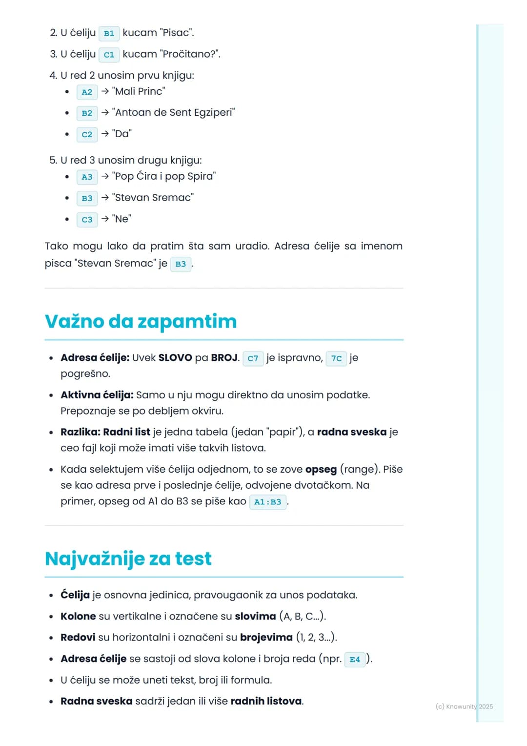 # Osnovni elementi radnog
lista
Uvod u radni list
Programi za tabelarne proračune (kao što su Microsoft Excel ili Google
Sheets) služe za
