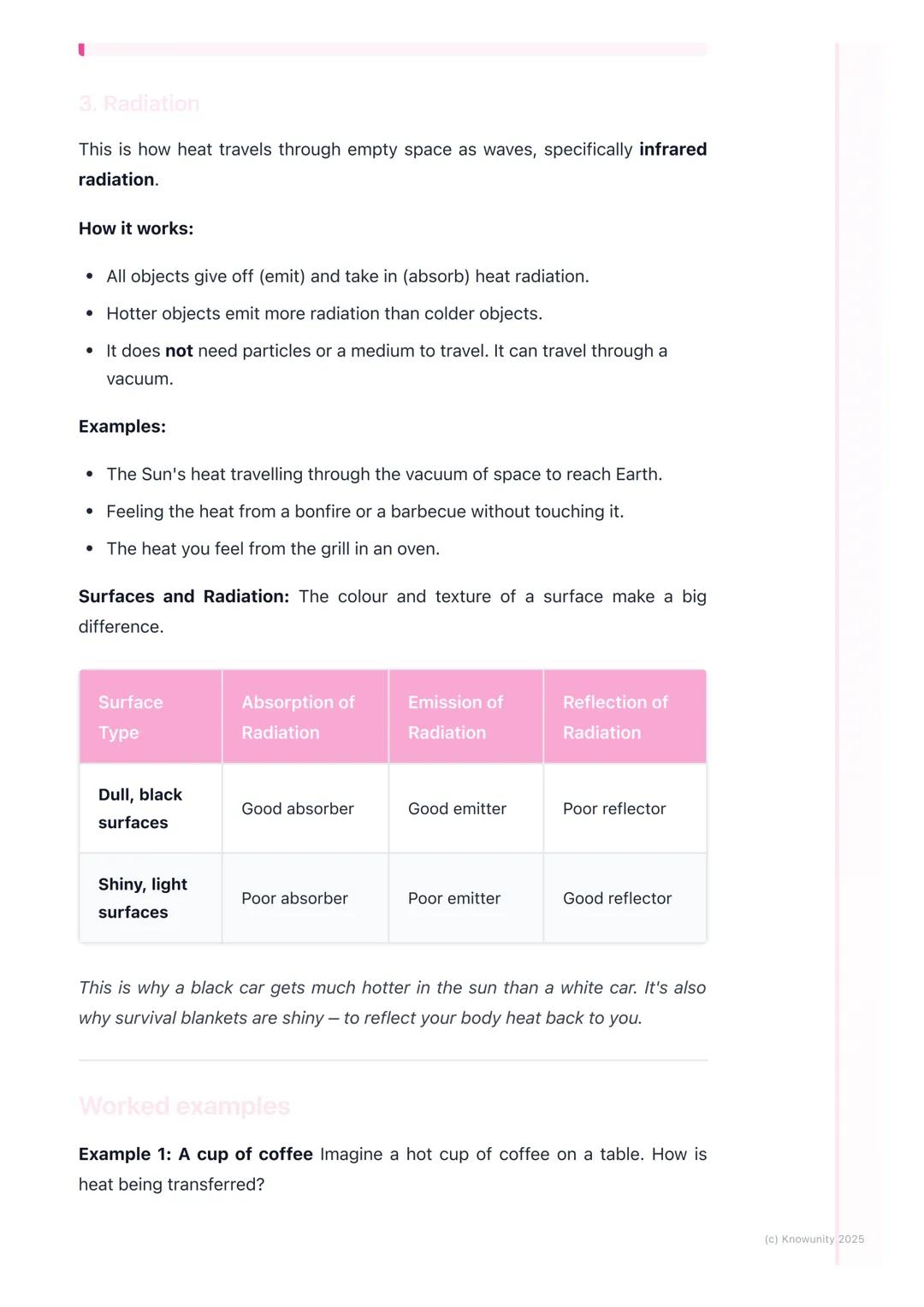 # Heat Transfer
An introduction to heat transfer
Heat is a form of energy, called thermal energy. It always moves from a hotter
place to a