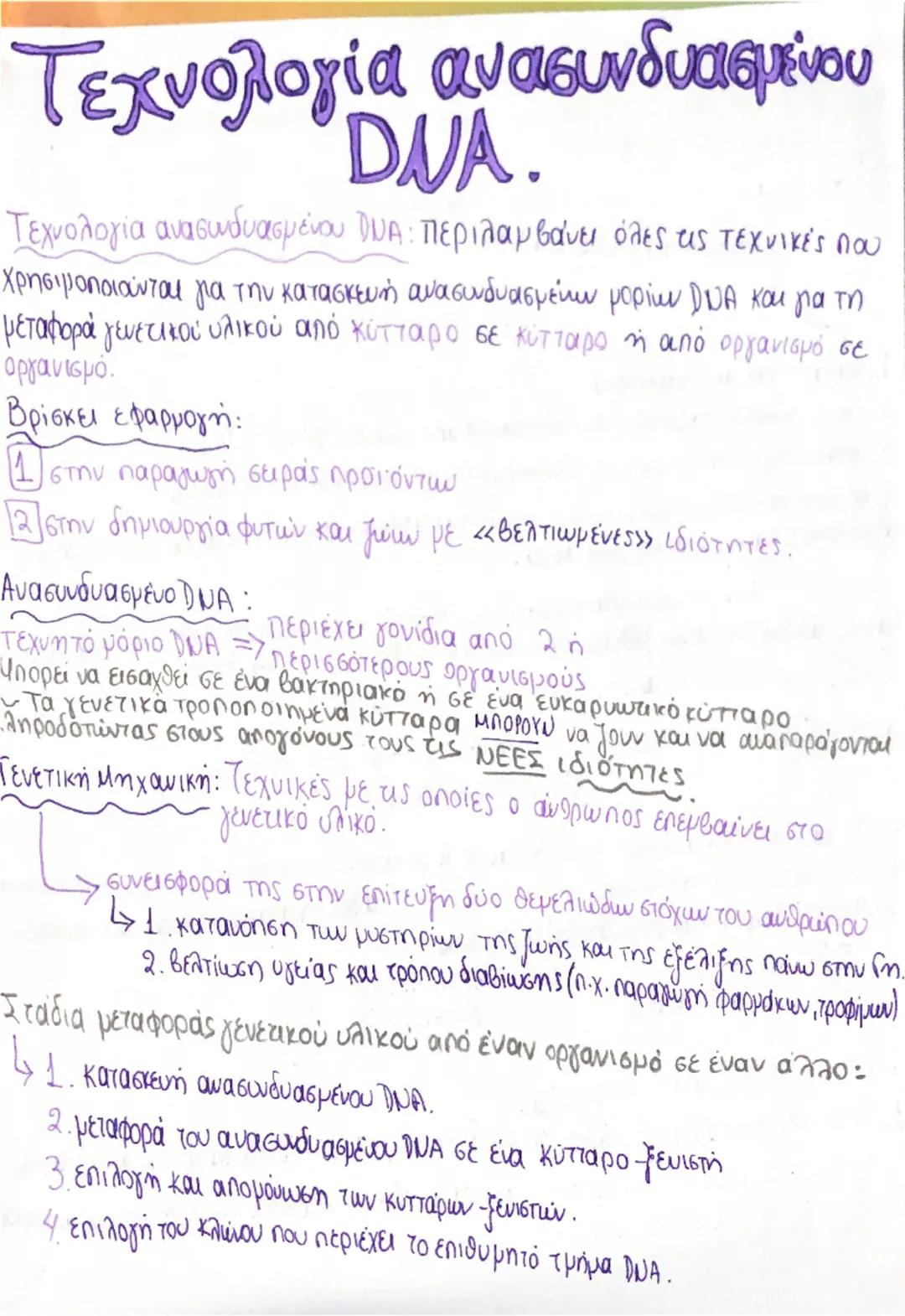 # Τεχνολογία ανασυνδυασμένου
DNA.
Τεχνολογία ανασυνδυασμένου DΝΑ: Περιλαμβάνει όλες τις τεχνικές που
χρησιμοποιούνται για την κατασκευή ανα