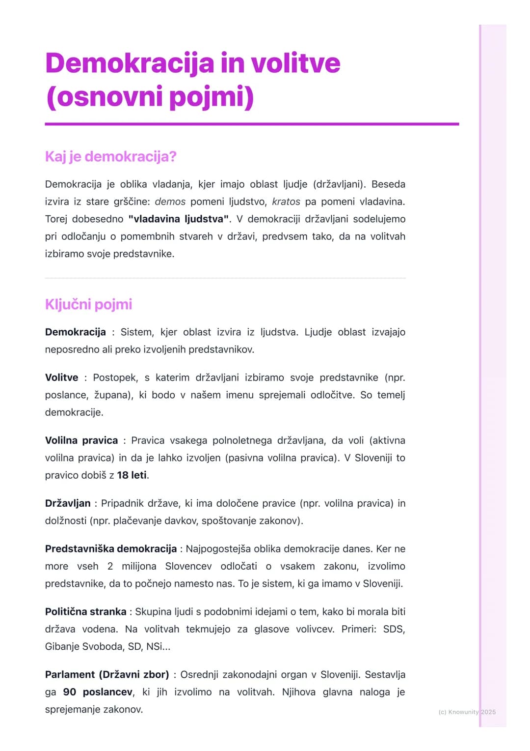 # Demokracija in volitve
(osnovni pojmi)
Kaj je demokracija?
Demokracija je oblika vladanja, kjer imajo oblast ljudje (državljani). Beseda