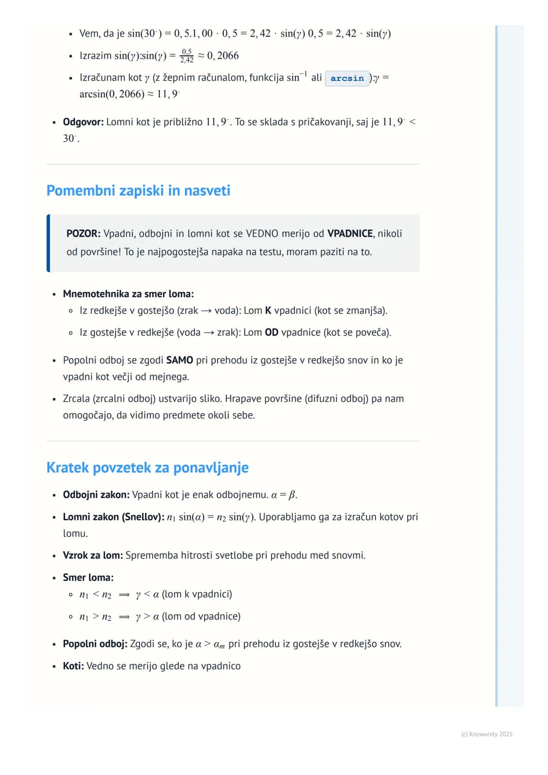 # Odboj in lom svetlobe
Uvod v odboj in lom svetlobe
Svetloba potuje po prostoru v obliki valovanja. V homogenem sredstvu, kot je zrak,
po