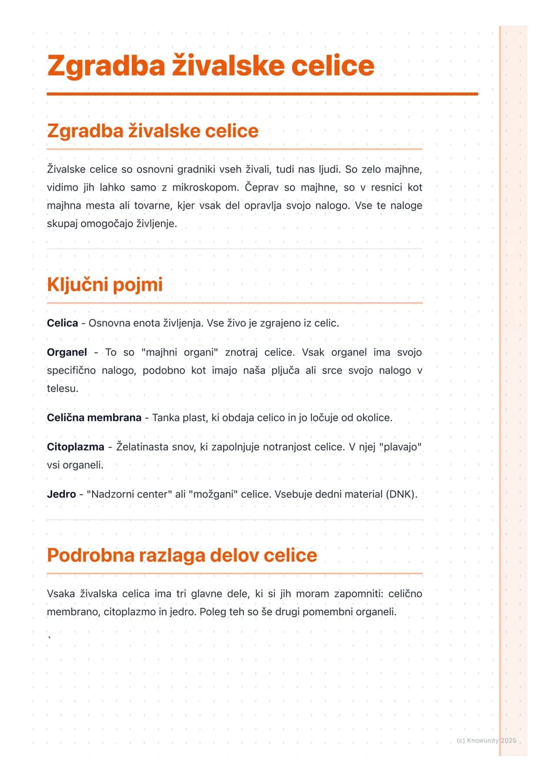 # Zgradba živalske celice
Zgradba živalske celice
Živalske celice so osnovni gradniki vseh živali, tudi nas ljudi. So zelo majhne,
vidimo