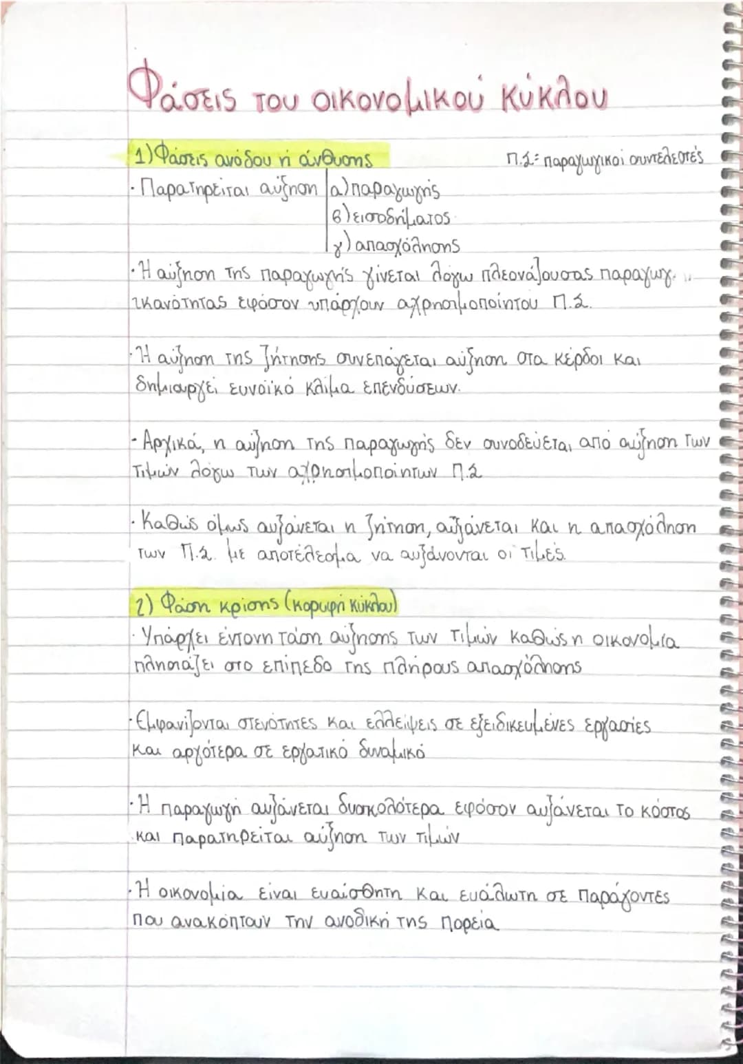 # Φάσεις του οικονομικού κύκλου
(1) Φάσεις ανόδου ή άνθυσης
Π.Σ.- παραγωγικοί συντελεστές
- Παρατηρείται αύξηση αλπαραγωγής
β) εισοδήματο