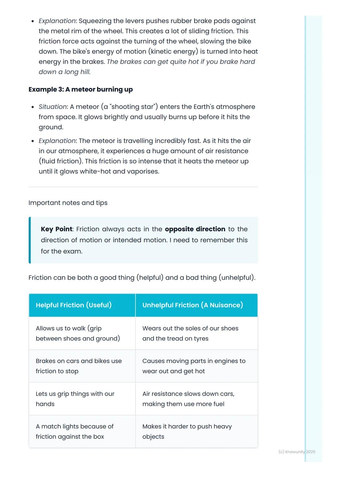 # Friction
What is friction?
Friction is a force that happens when two surfaces rub against each
other. It always tries to stop things fro