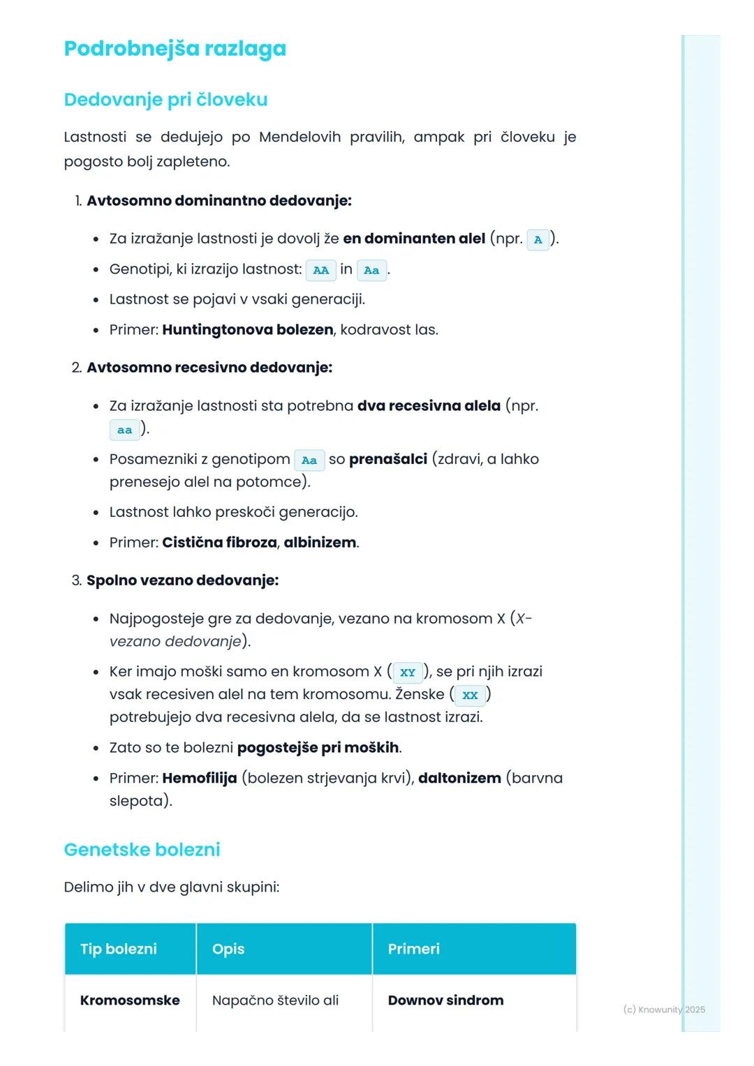 # Človeška genetika in
biotehnologija
Človeška genetika - osnove
Človeška genetika preučuje dedovanje lastnosti pri ljudeh. To vključuje
v