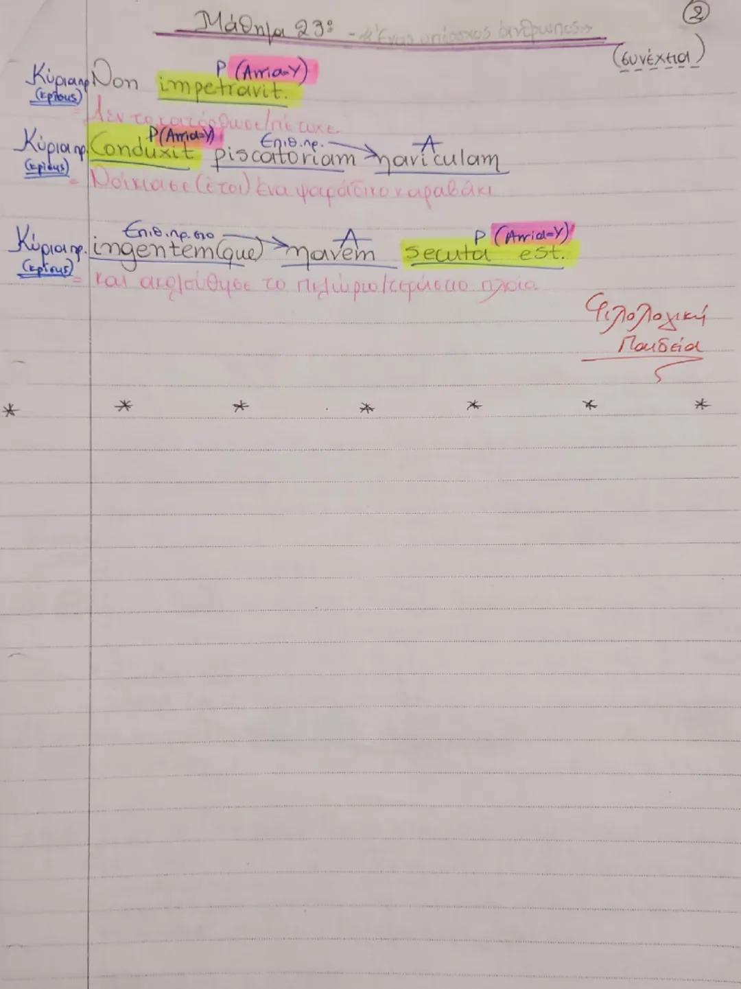 --- OCR Start ---
Κύρια φ
Μάθημα 23°. "Ένας υπέροχος άνθρωπος" (1
Γεν. Κτητ. στο
Kopia Aegrotabat Caecina Paetus, maritus firriac,
κρίσης.
π