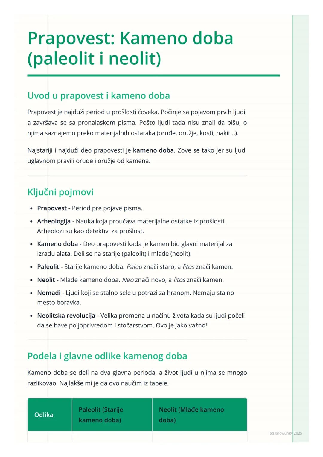 # Prapovest: Kameno doba
(paleolit i neolit)
Uvod u prapovest i kameno doba
Prapovest je najduži period u prošlosti čoveka. Počinje sa poj