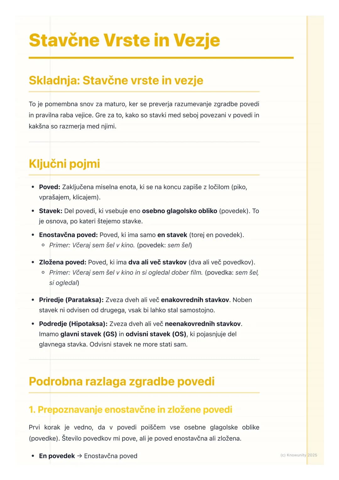 # Stavčne Vrste in Vezje
Skladnja: Stavčne vrste in vezje
To je pomembna snov za maturo, ker se preverja razumevanje zgradbe povedi
in pra