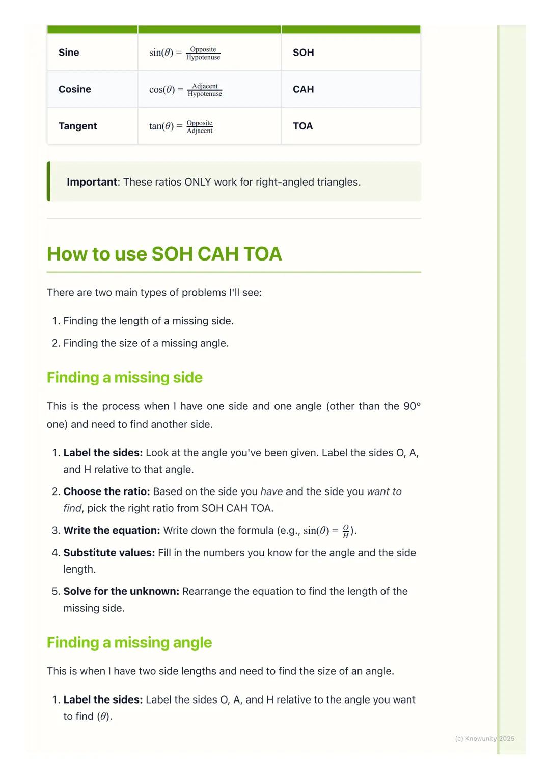 # Trigonometry of Right-Angled
Triangles
The basics of right-angled triangles
This is the foundation of all the trigonometry we do. It's a