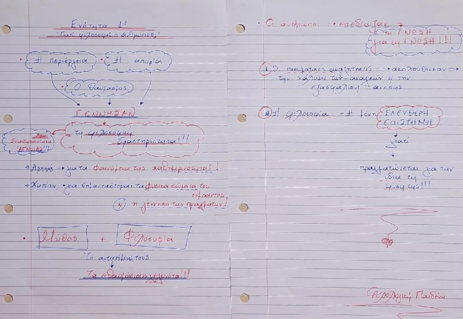 Ενότητα 1
"Γιατί φιλοσοφεί ο άνθρωπος;"
Διά γάρ το θαυμάζειν οἱ ἄνθρωποι καὶ νῦν
καὶ τὸ πρῶτον ἤρξαντο φιλοσοφεῖν, ἐξ ἀρχῆς
μεν τα πρόχειρα