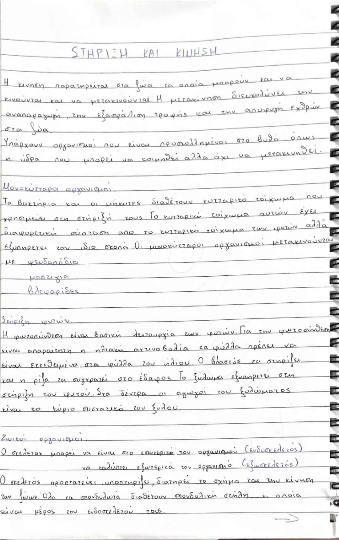 Βιολογία β γυμνασίου στήριξη και κίνηση κεφάλαιο 5