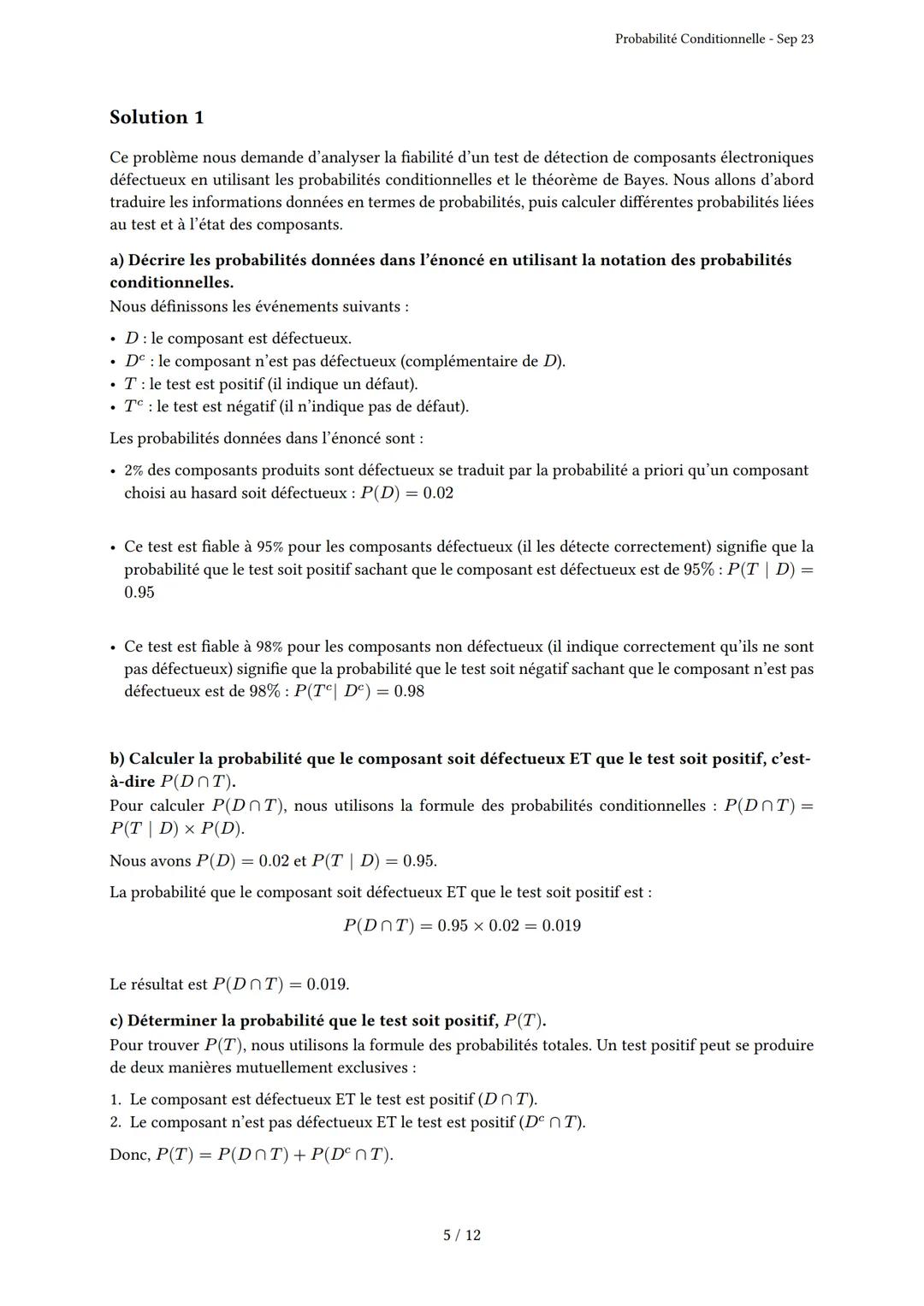 # Probabilité Conditionnelle
Généré par Knowunity.fr - Sep 23
Description: Cet examen couvre la probabilité conditionnelle, les arbres pon